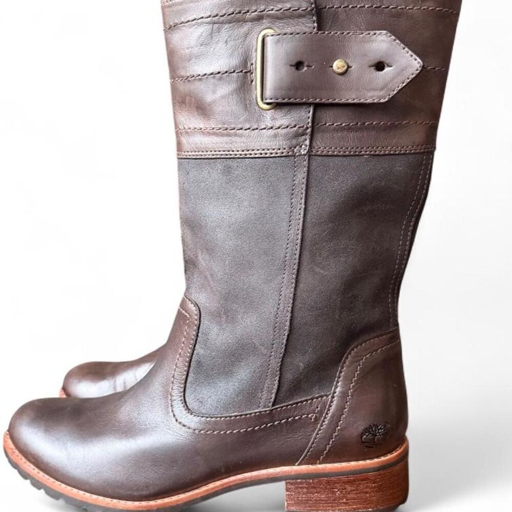 Timberland Earthkeepers Bethel Tall Riding Boots Brown Leather Buckle sz10W